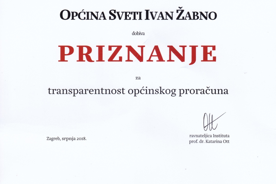Priznanje za transparentnost općinskog proračuna